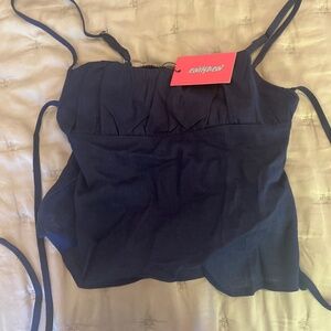 Edikted Navy Linen Look Open Back Top